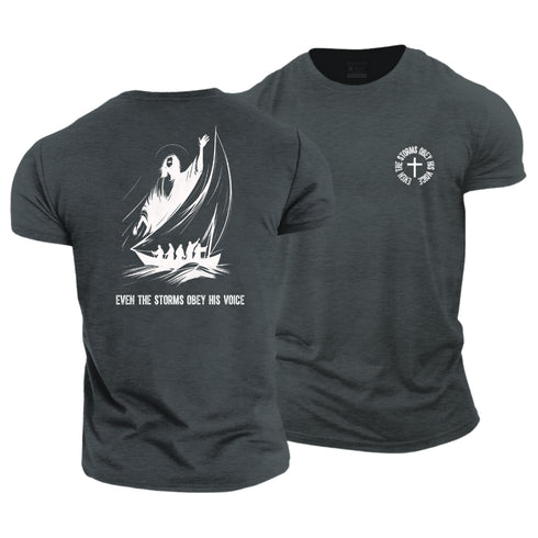 Men's Even The Storms Obey His Voice Cotton T-Shirt